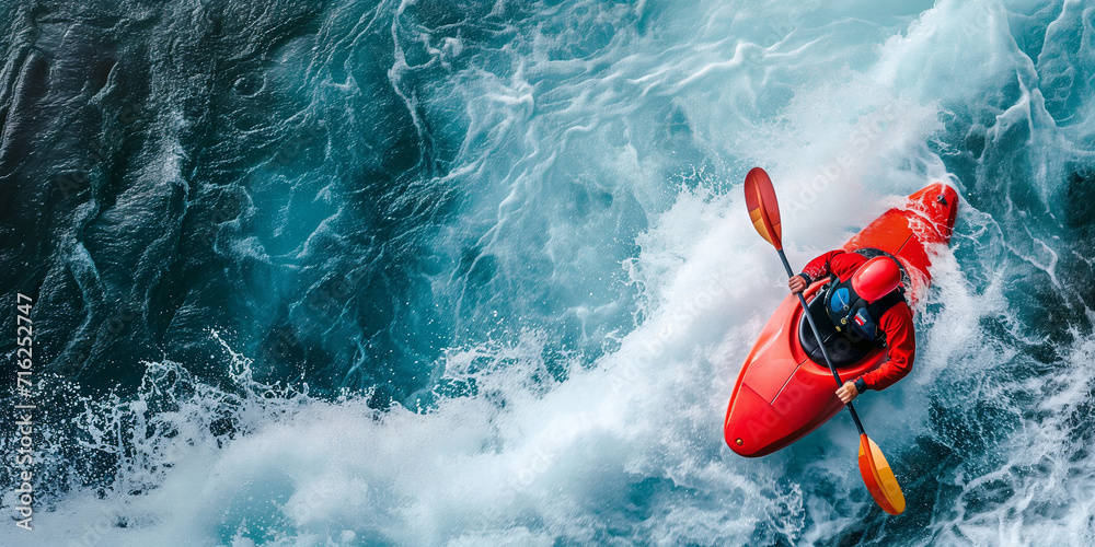 Obraz premium whitewater kayaking down a white water