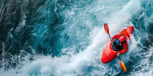 whitewater kayaking down a white water photo