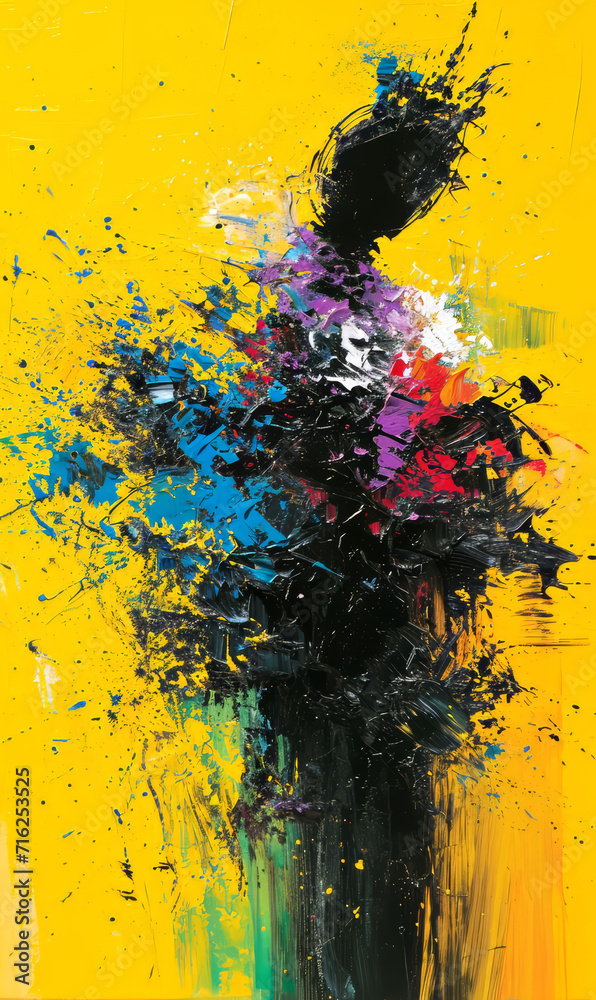 Abstract colorful background with oil paint splashes and blots on canvas.