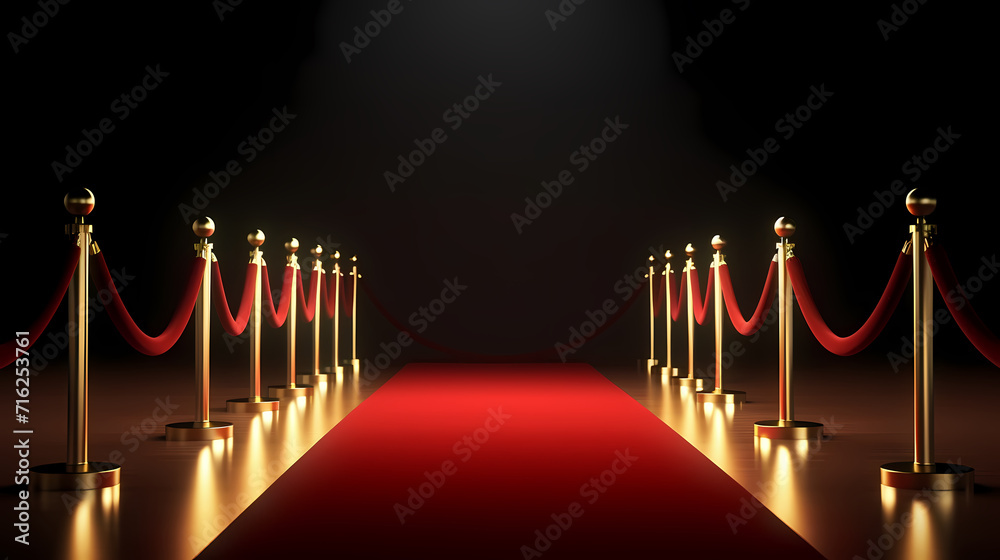Red carpet staircase with smoke and spotlights, holiday awards ceremony event