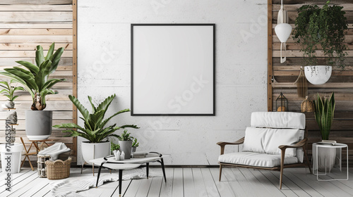 Mockup frame in interior background, room in light pastel colors . Ai Generative photo
