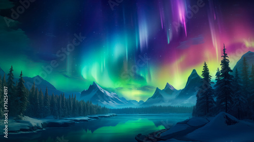 Colorful Northern Lights Landscape © LadyAI