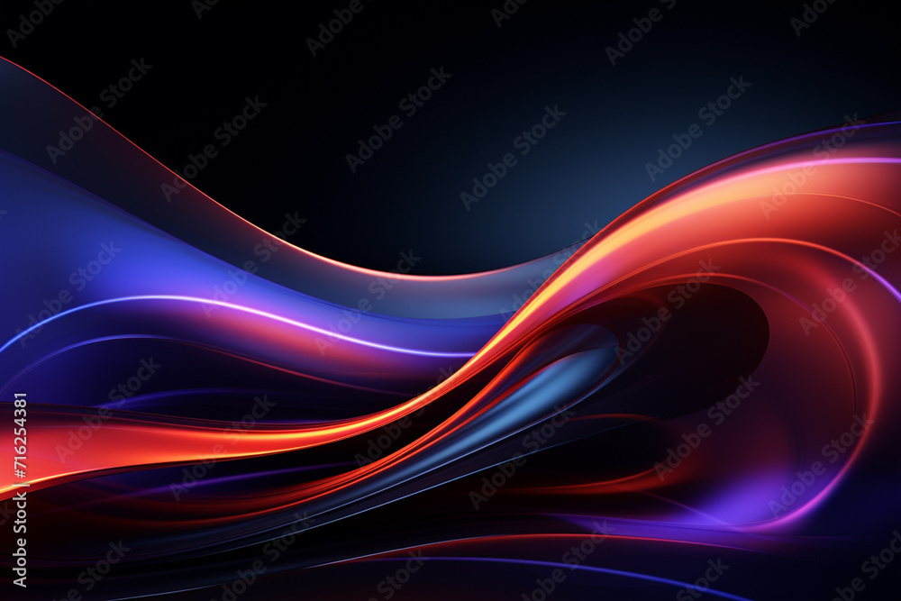 Naklejka premium Dark abstract neon wave background created with Generative AI