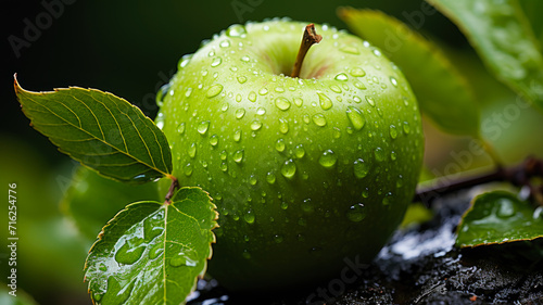 Fresh Green Apple Close-Up with Water Droplets - Vibrant and Detailed, Perfect for Health and Nutrition Themes, AI-Generated 