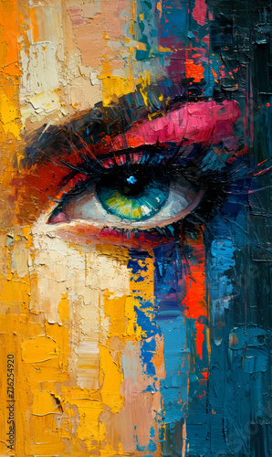 Abstract painting of a woman's eye. Colorful artistic background.