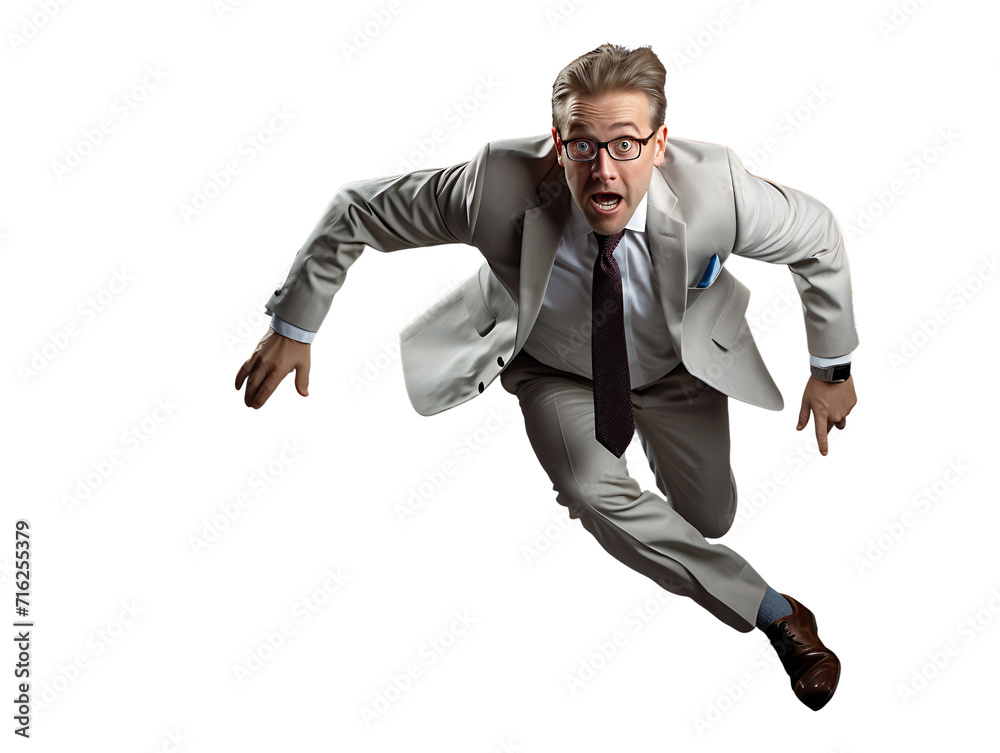 Business man running on transparent background PNG. Business competition concept.