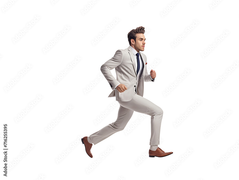 Business man running on transparent background PNG. Business competition concept.