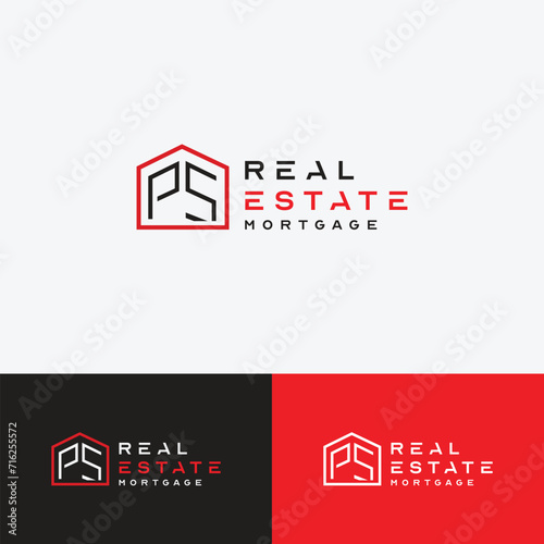 Letter PS house roof shape logo, creative real estate monogram logo style photo