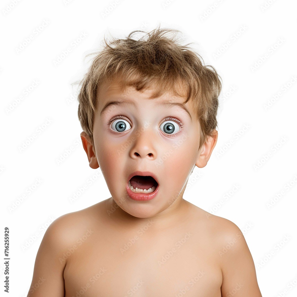 Startled child isolated on white background Startled child isolated on white background