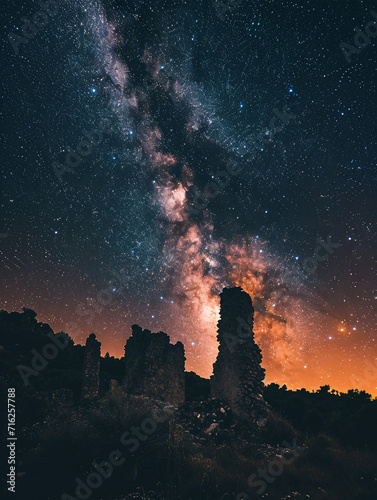 Night sky Milky Way over the ruins photo