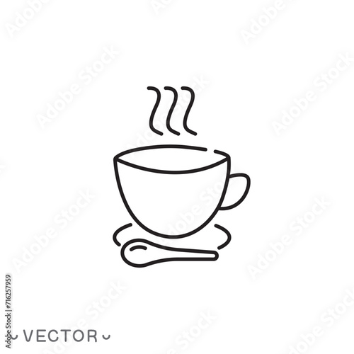 cup coffee or tea icon  hot drink  thin line symbol isolated on white background  editable stroke eps 10 vector illustration