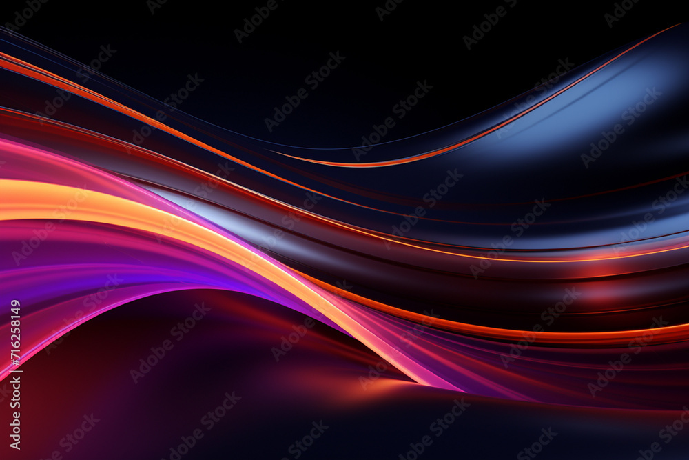 Dark abstract neon wave background created with Generative AI Dark abstract neon wave background created with Generative AI