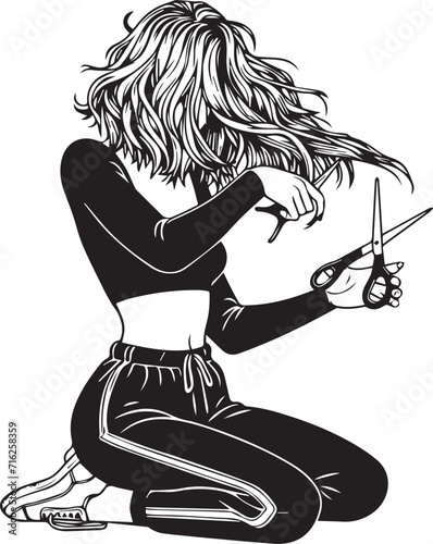 Girl Cutting her own hair 