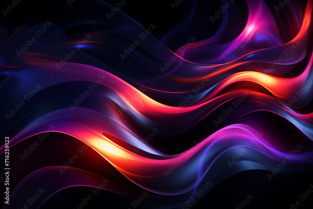 Dark abstract neon wave background created with Generative AI Dark abstract neon wave background created with Generative AI