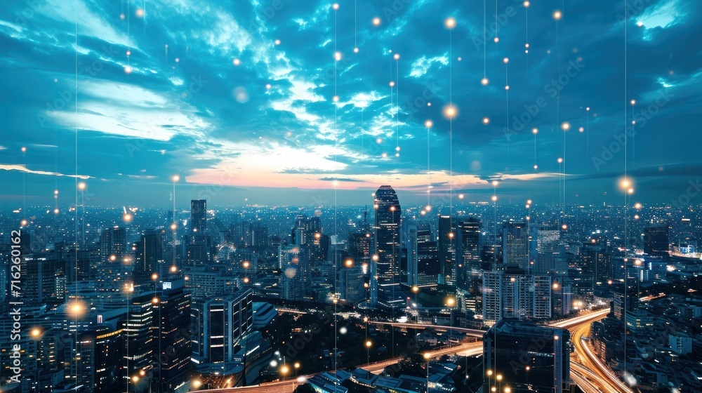 Smart city and communication network. Digital transformation, business, building, modern, urban, technology, connection, information, innovation, capita, future