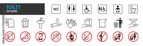 toilet icon set. High quality design element. Editable linear style stroke. Vector icon. EPS, PNG, JPG photo