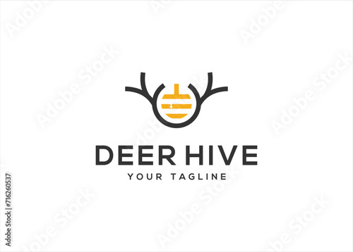Head Deer and Hive Honey Logo design vector illustration template