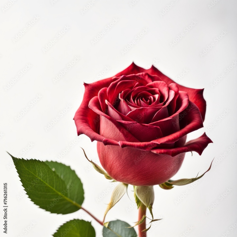 A Red Rose with leaf on a white background A Red Rose with leaf on a white background