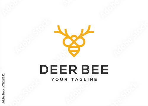 Bee Honey Horn Deer Logo design vector illustration template