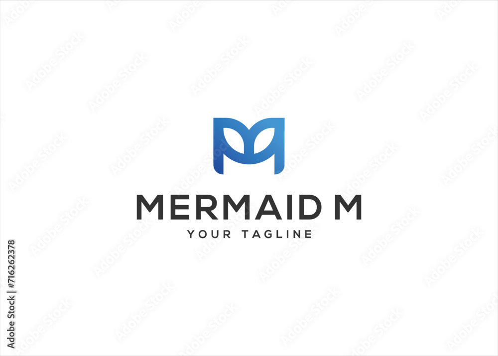 Letter M with Mermaid Tail logo vector design illustration Letter M with Mermaid Tail logo vector design illustration