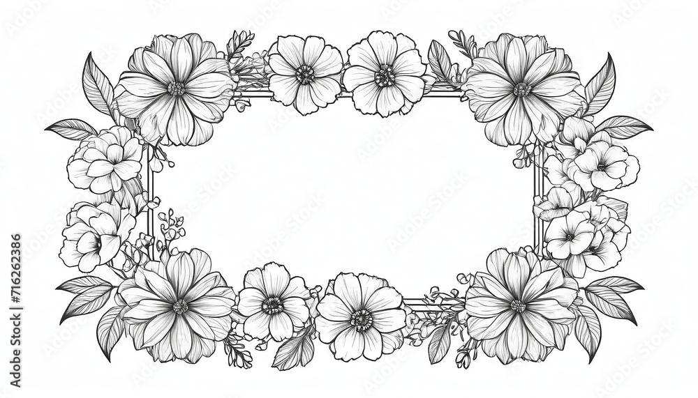 Floral Frame Line Art Icon in Black Aesthetic