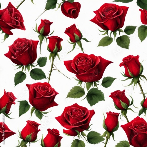 Red Roses with leaf on a white background