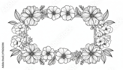 Floral Frame Line Art Icon in Black Aesthetic