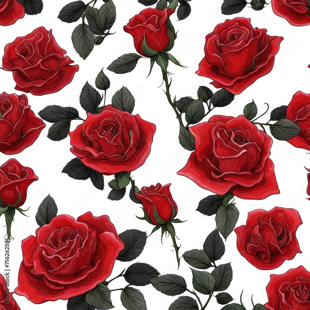 Fototapeta premium Red Roses with leaf on a white background
