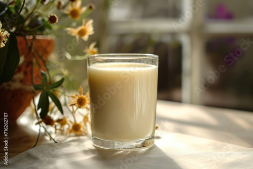 A glass filled with a soothing elixir of milk, capturing the essence of relaxation
