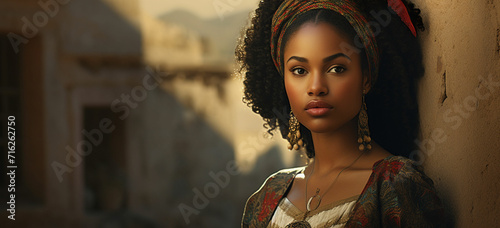 A young African American woman in traditional dress