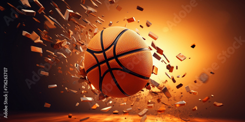Basketball ball hit in exhibition basketball match, Basketball Advertising Background Tournament Competition, Banner design template ready for text. 