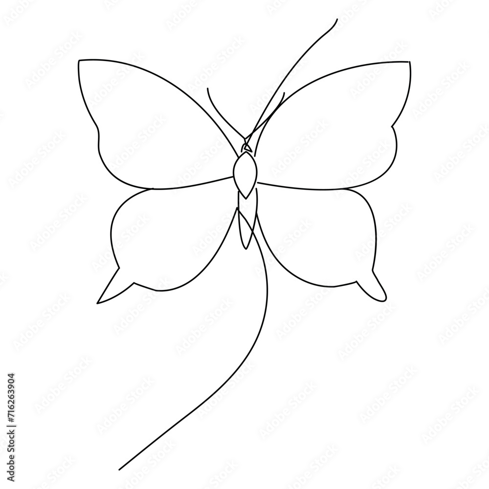 Fototapeta premium Butterfly continuous one line drawing element isolated on white background and single line art outline vector illustration