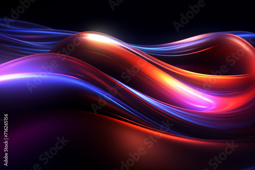 Dark abstract neon wave background created with Generative AI