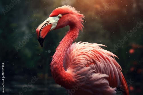 Beautiful Flamingo bird,  Pink flamingo, Cinematic landscape background, Ai generated © Tanu