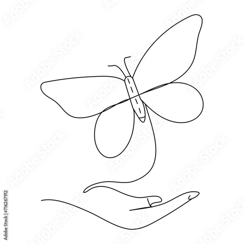 Butterfly continuous one line drawing element isolated on white background and single line art outline vector illustration     © Azmira