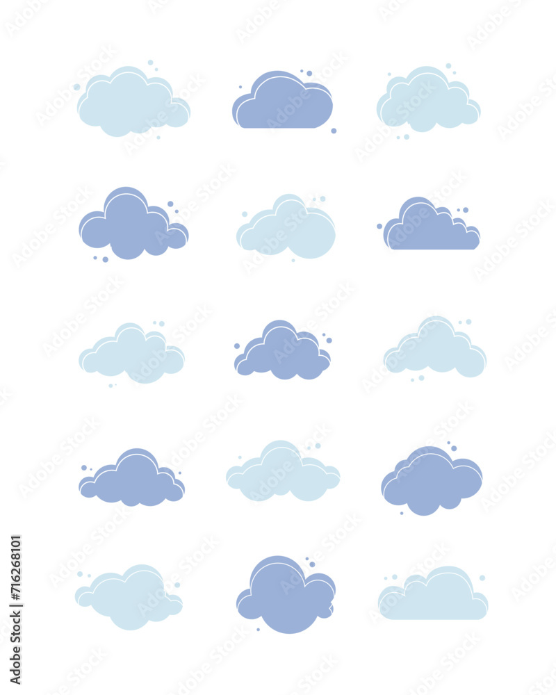 Simple Lined Cloud Illustration Design Set 