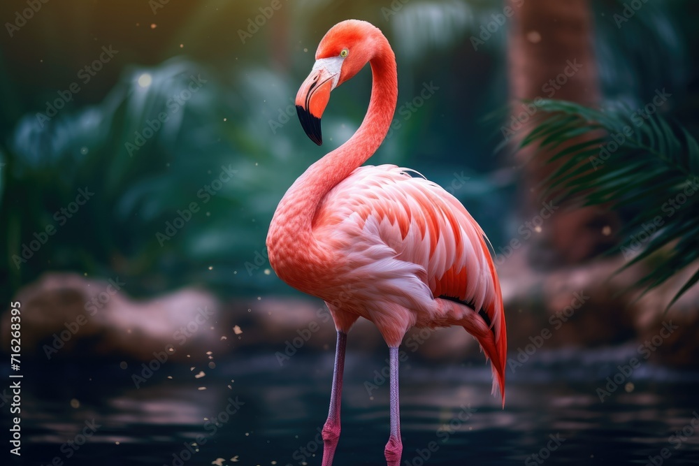Beautiful Flamingo bird, greater flamingo roses colony of pink flamingos grooming, Ai generated Beautiful Flamingo bird, greater flamingo roses colony of pink flamingos grooming, Ai generated