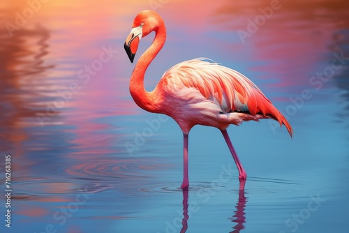 Beautiful Flamingo bird, greater flamingo  roses colony of pink flamingos grooming, Ai generated © Tanu