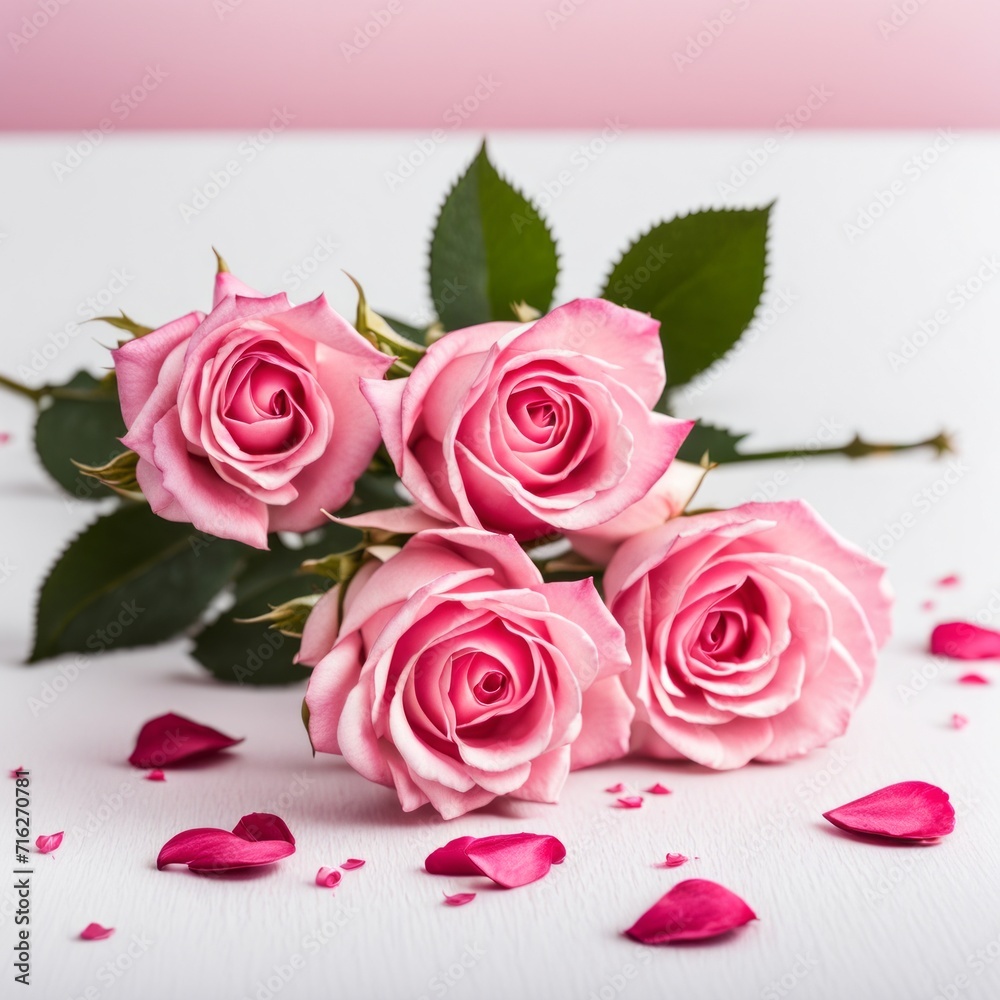 Pink roses on white background