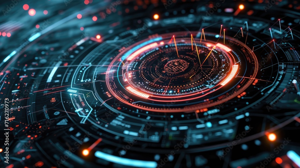 Animated shield and scope data processing on a dark backdrop, Ai Generated Animated shield and scope data processing on a dark backdrop, Ai Generated