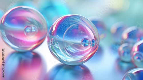 Stunning 3D render featuring glass glossy spheres with mesmerizing reflections, Ai Generated.