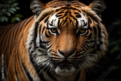 A portrait of a tiger with glorious eyes with an isolated black background