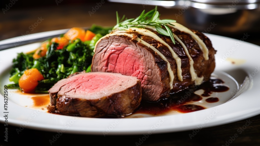 Treat your taste buds to the culinary masterpiece of a perfectly cooked Beef Wellington, a sight to behold and savor, Ai Generated. Treat your taste buds to the culinary masterpiece of a perfectly cooked Beef Wellington, a sight to behold and savor, Ai Generated.