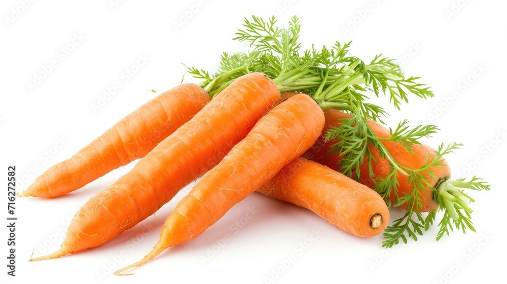 Embrace the essence of natural goodness with a bunch of organic carrots, vibrant and wholesome against a pure white backdrop, Ai Generated. Embrace the essence of natural goodness with a bunch of organic carrots, vibrant and wholesome against a pure white backdrop, Ai Generated.