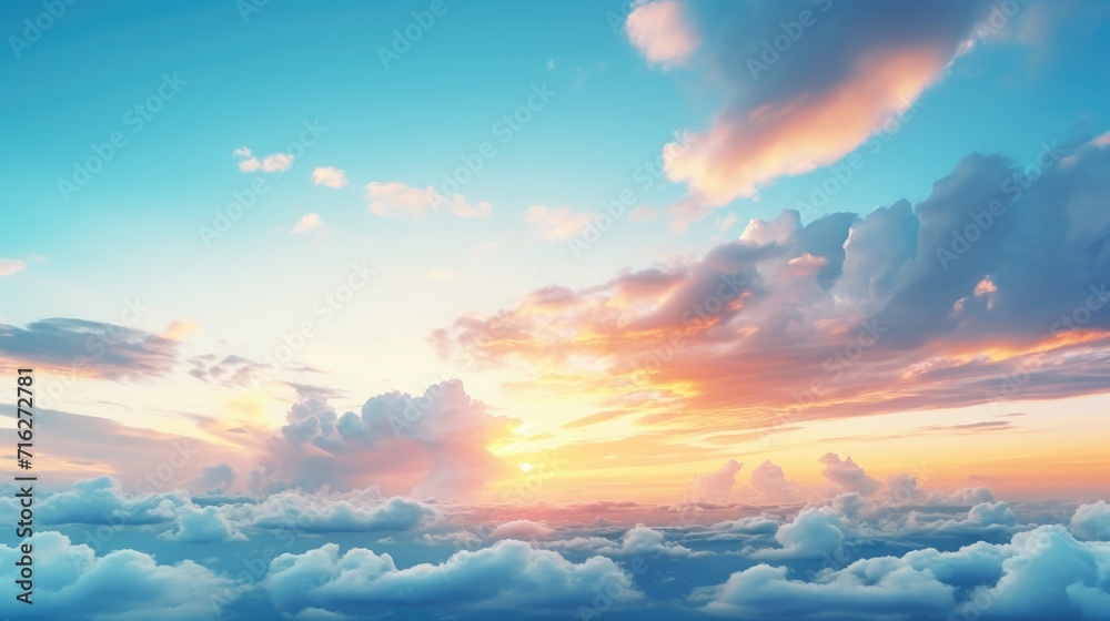 Stunning azure evening sky adorned with white clouds, AI Generated