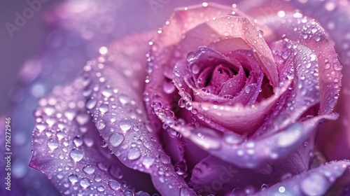 Isparta's legendary rose boasts a mesmerizing fusion of a thousand layers of lavender, accentuated by delicate water droplets, creating a breathtaking sight, Ai Generated.