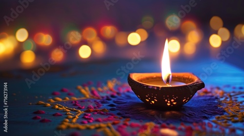 Diya Lamp Aglow at Night, Celebrating the Joyful Diwali Festival with Oil Lamp Illumination Ai Generated