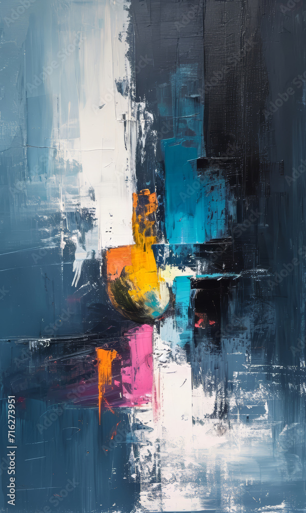 Abstract background, oil painting on canvas, black and blue color.