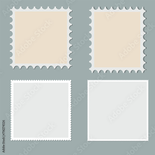 Postage stamp. Set of postage stamp, collection square, circle and rectangular postage stamps, template. Illustration