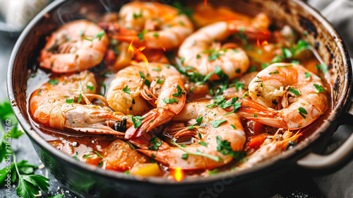 seafood paella in a pan